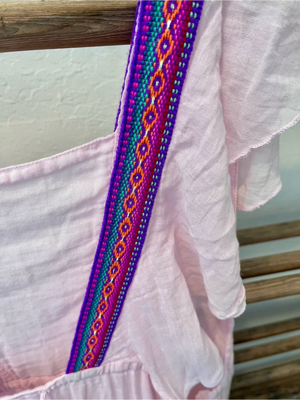 Pitusa Light Pink Dress with Colorful Embroidered Trim - Picture 4 of 6